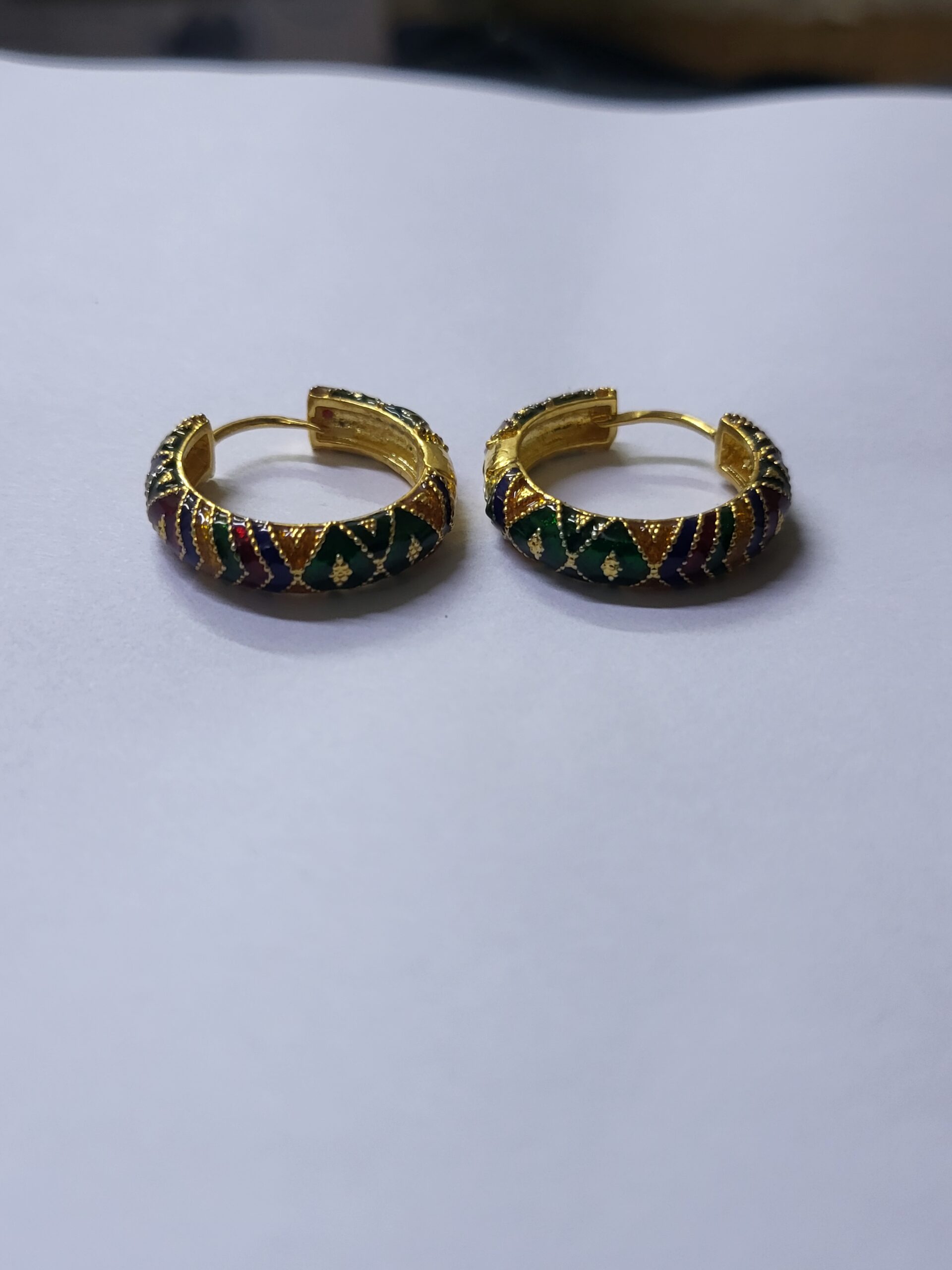 20250916_151153 Traditional Tri-Meena Hoop Balis – Gold-Plated Sterling Silver with Multicolor Meenakari Work | Big Jewellery - Image 1