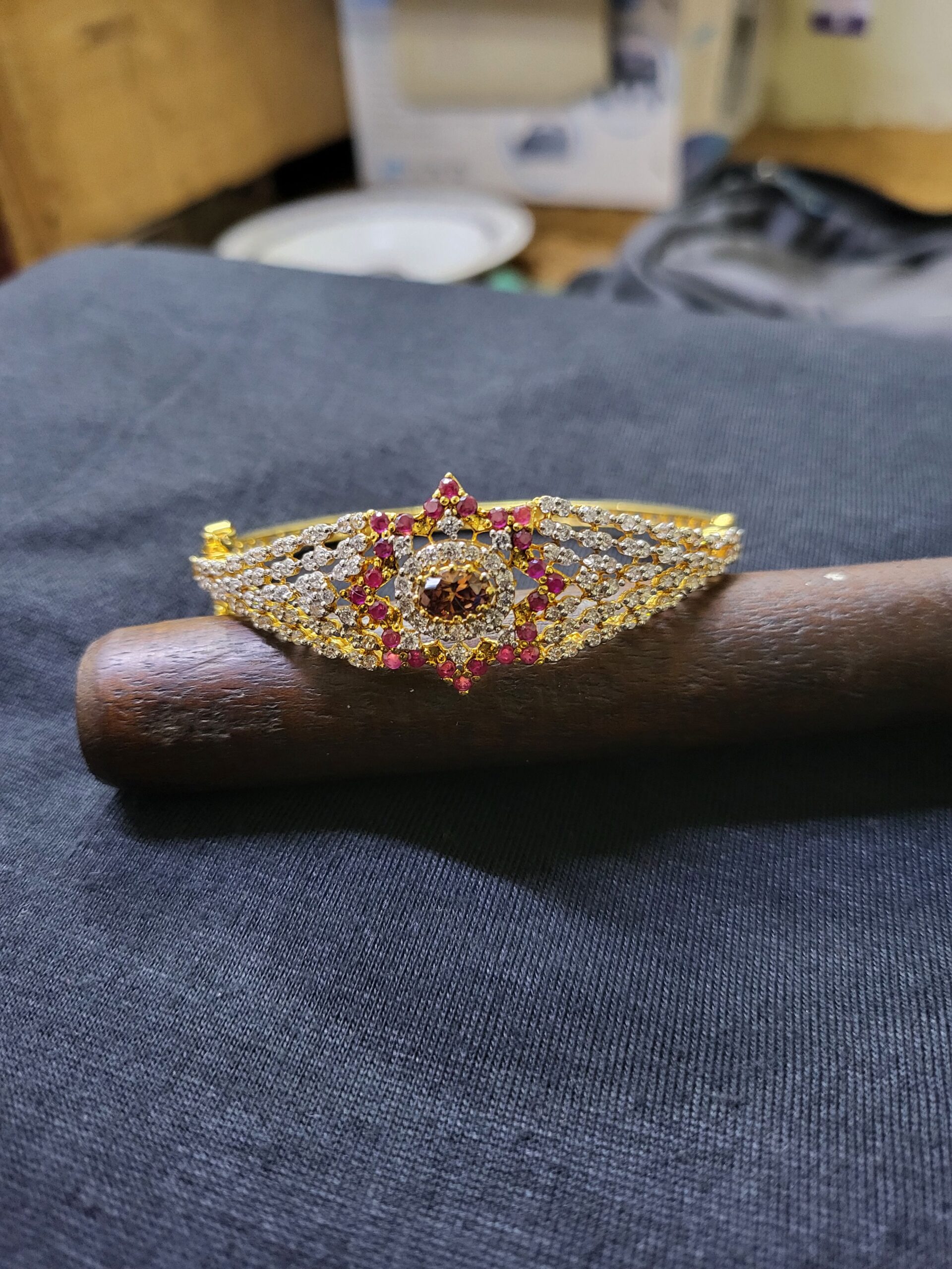 20250916_151508 Crimson Star Bangle – Gold-Plated Sterling Silver Bangle with Champagne Zircon Center and Ruby Accents | Big Jewellery - Image 1