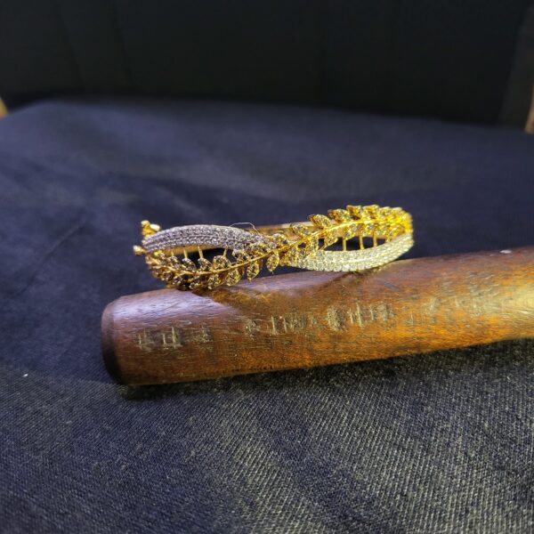 Golden Leaf Whisper Bangle – Gold-Plated Sterling Silver Bangle with Dual Zircon Leaf Design | Big Jewellery