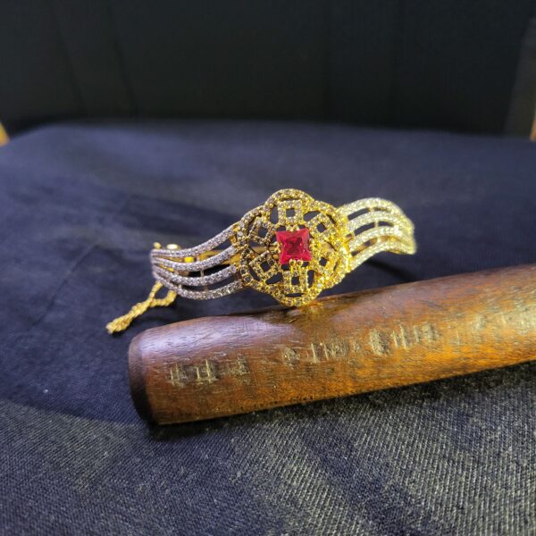 Imperial Ruby Empress Bangle – Gold-Plated Sterling Silver Bangle with Square Ruby and Intricate Zircon Design | Big Jewellery
