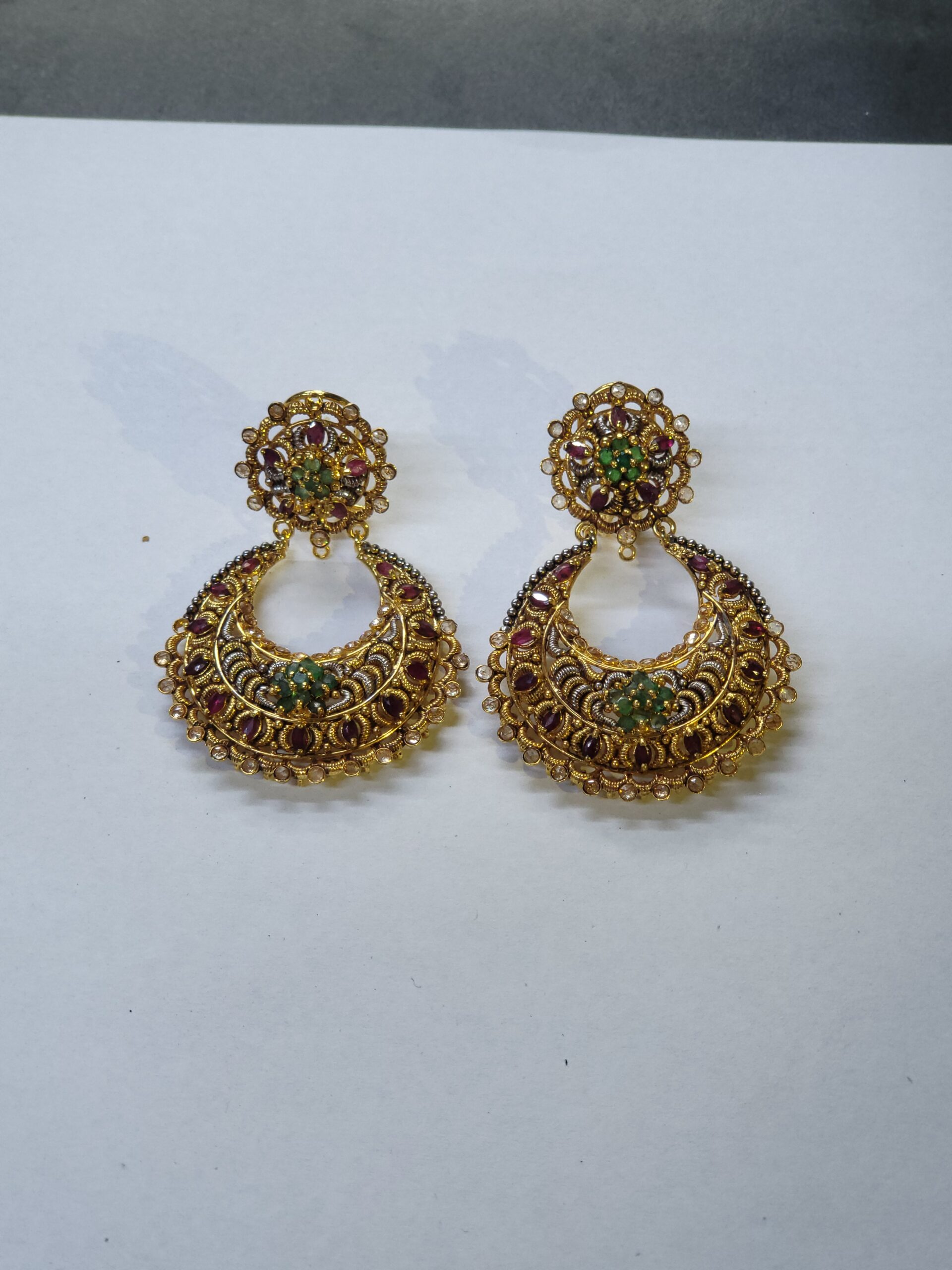 Polki & Meena Gucha Balis – Gold-Plated Sterling Silver Earrings with Treated Rubies, Grey Zircon Polkies & Pearl Guchas | Big Jewellery - Image 1