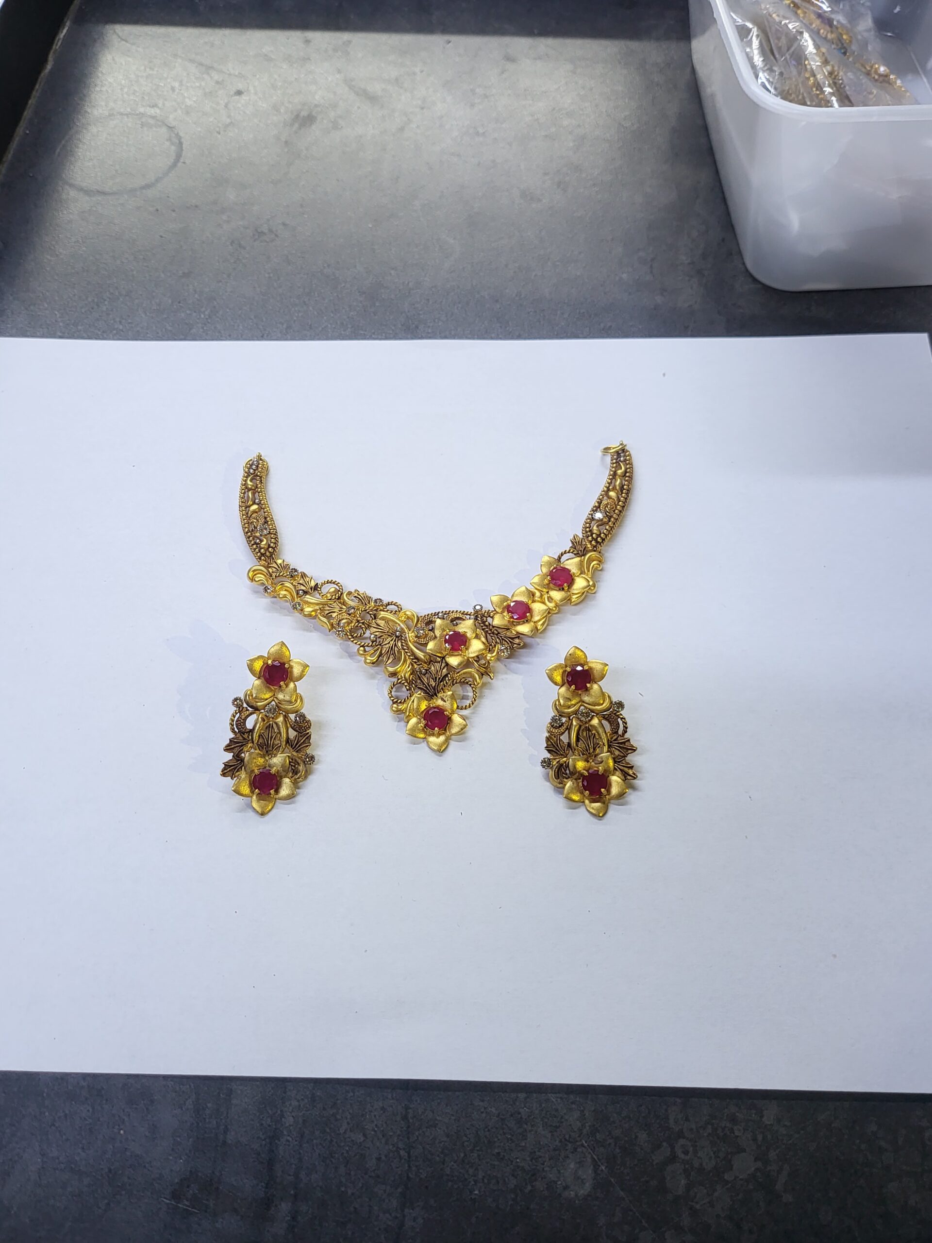Royal Blossom Antique Set – Ruby Floral Necklace with Matching Earrings | Big Jewellery - Image 1