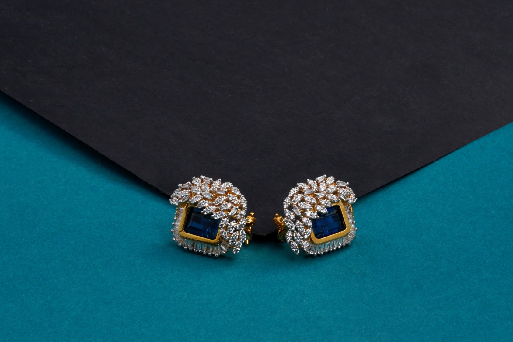 Royal Midnight Sapphire Earrings – Deep Blue Stone with Diamond Halo | Big Jewellery - Image 1