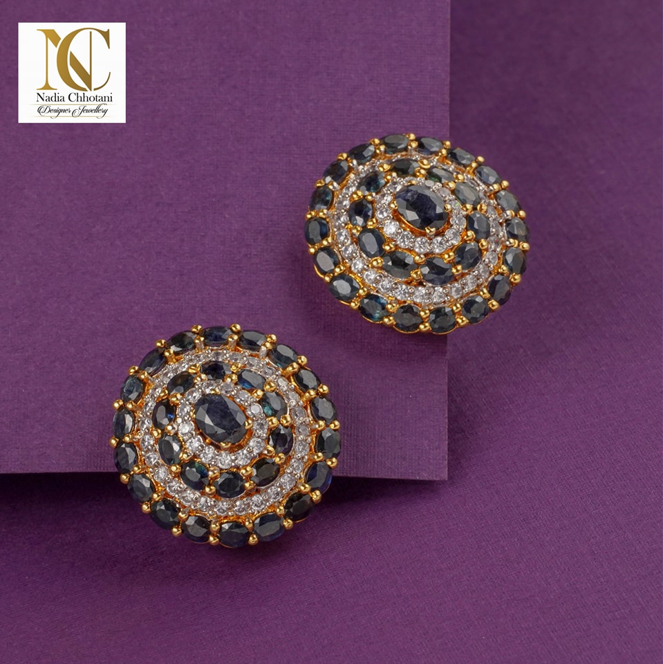 Midnight Radiance Sapphire Stud Earrings – Blue & White CZ Round Cluster Design | Big Jewellery - Image 1
