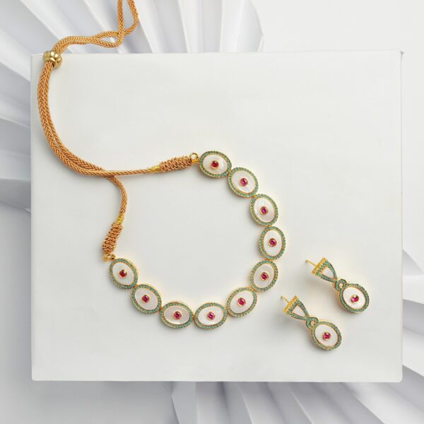 Royal Enamel Pearl Set – Ruby & Emerald Accented Necklace with Matching Earrings | Big Jewellery