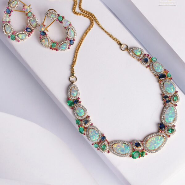 Royal Opal & Emerald Necklace Set – Multi-Gemstone Statement Jewellery | Big Jewellery