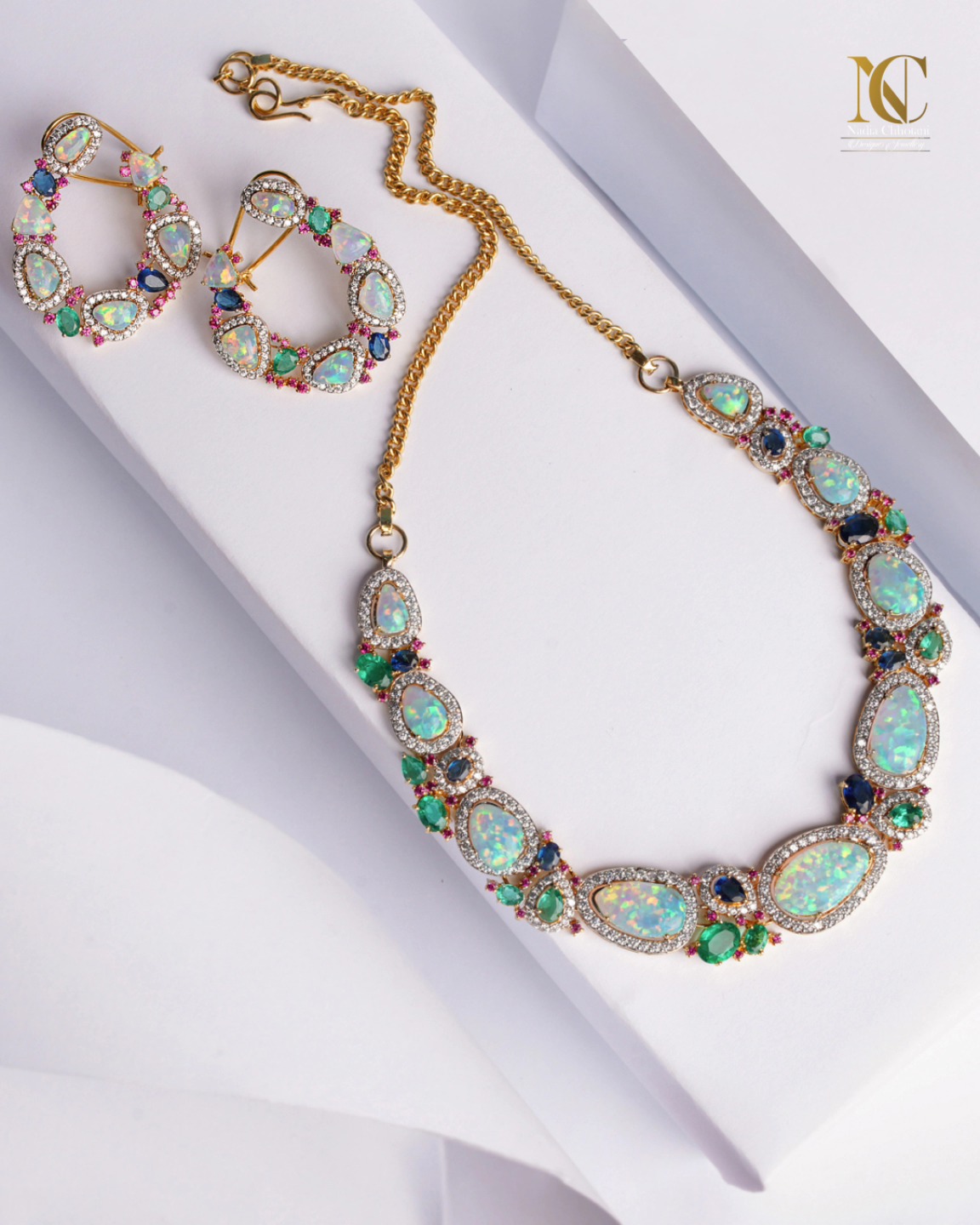 Royal Opal & Emerald Necklace Set – Multi-Gemstone Statement Jewellery | Big Jewellery - Image 1