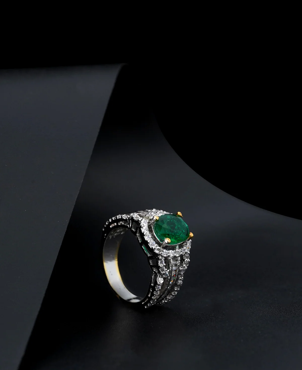 Beauty with a Jade Beauty with a Jade – Sterling Silver Rhodium-Plated Ring with Jadeite and Clear Zircons - Image 1