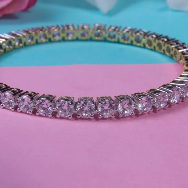 Clear Zircon Sterling Silver Bangle – Handcrafted Rhodium-Finish Tennis Bangle in 925 Silver