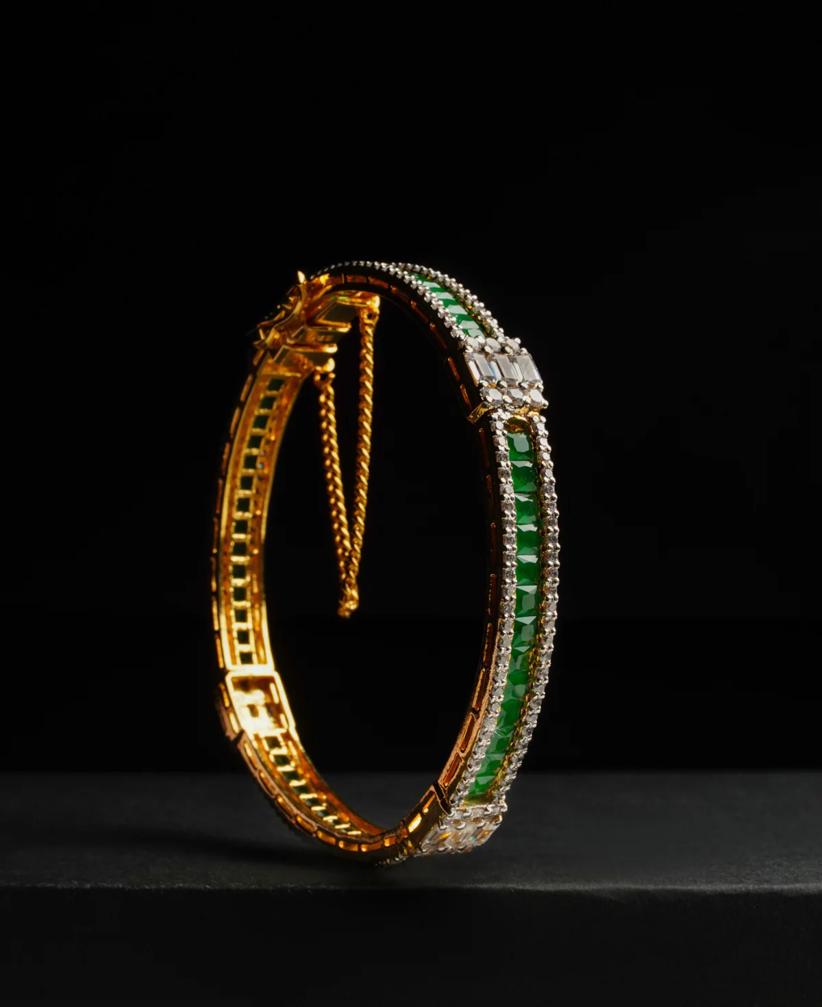 Emerald Baguette Emerald Baguette GLD Kara – Sterling Silver with Green & Clear Zircons - Image 1