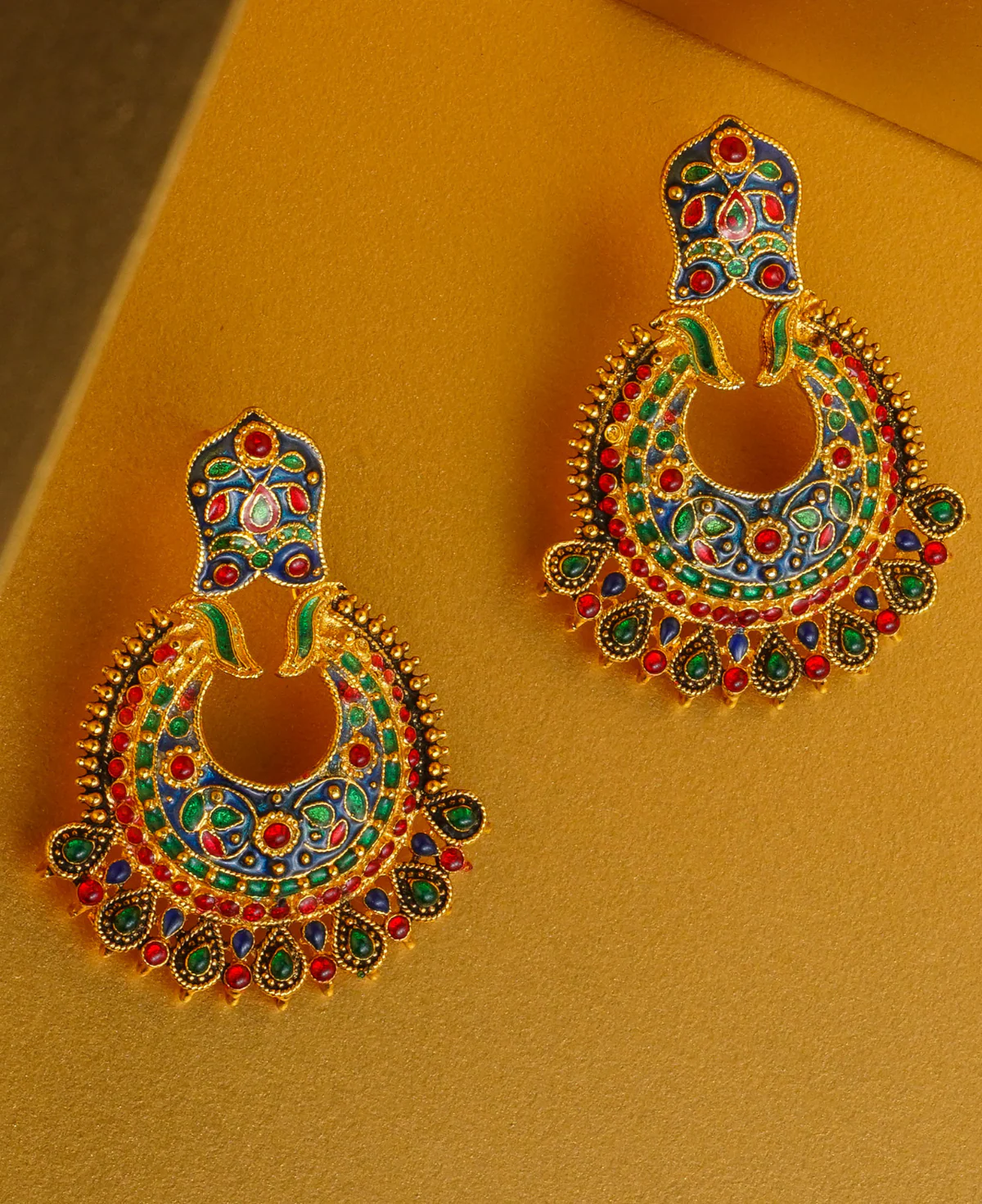Meena Tri Colored Bali Meena Tri Colored Bali – Gold-Plated Sterling Silver Earrings with Multi-Colored Meenakari | Big Jewellery - Image 1