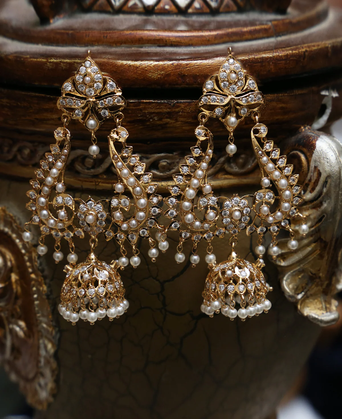 Nawabi Pearl Bali Jhumka Nawabi Pearl Bali Jhumka – Handcrafted Gold-Plated Sterling Silver Earrings with Cultured Pearls & Zircons | Big Jewellery - Image 1