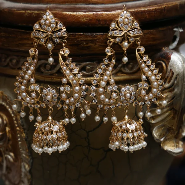 Nawabi Pearl Bali Jhumka – Gold-Plated Sterling Silver Earrings with Cultured Pearls