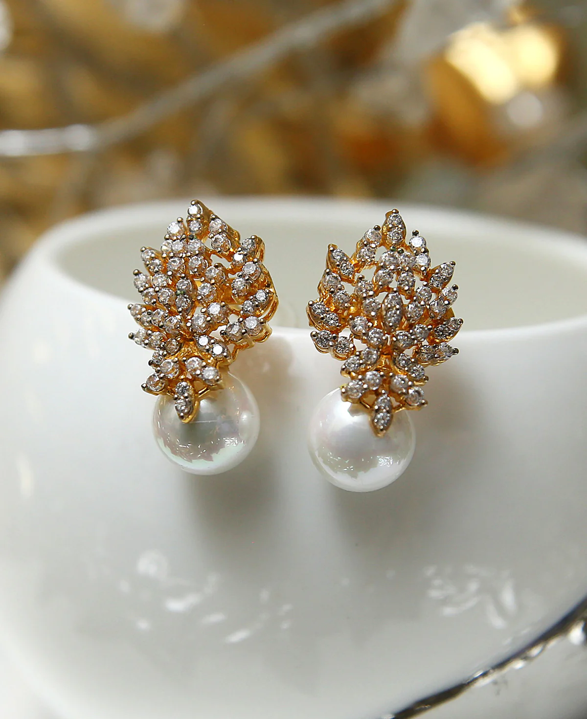 Pearl Drop tops 2 Pearl Drop Tops 2 – Gold-Plated Sterling Silver Earrings with Clear Zircons & Shell Pearls | Big Jewellery - Image 1