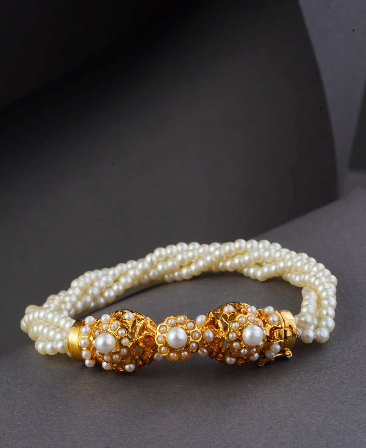 Pearl Mogra Bracelet Pearl Mogra Bracelet – Handcrafted Gold-Plated Sterling Silver Bracelet with Multi-Strand Pearls - Image 1