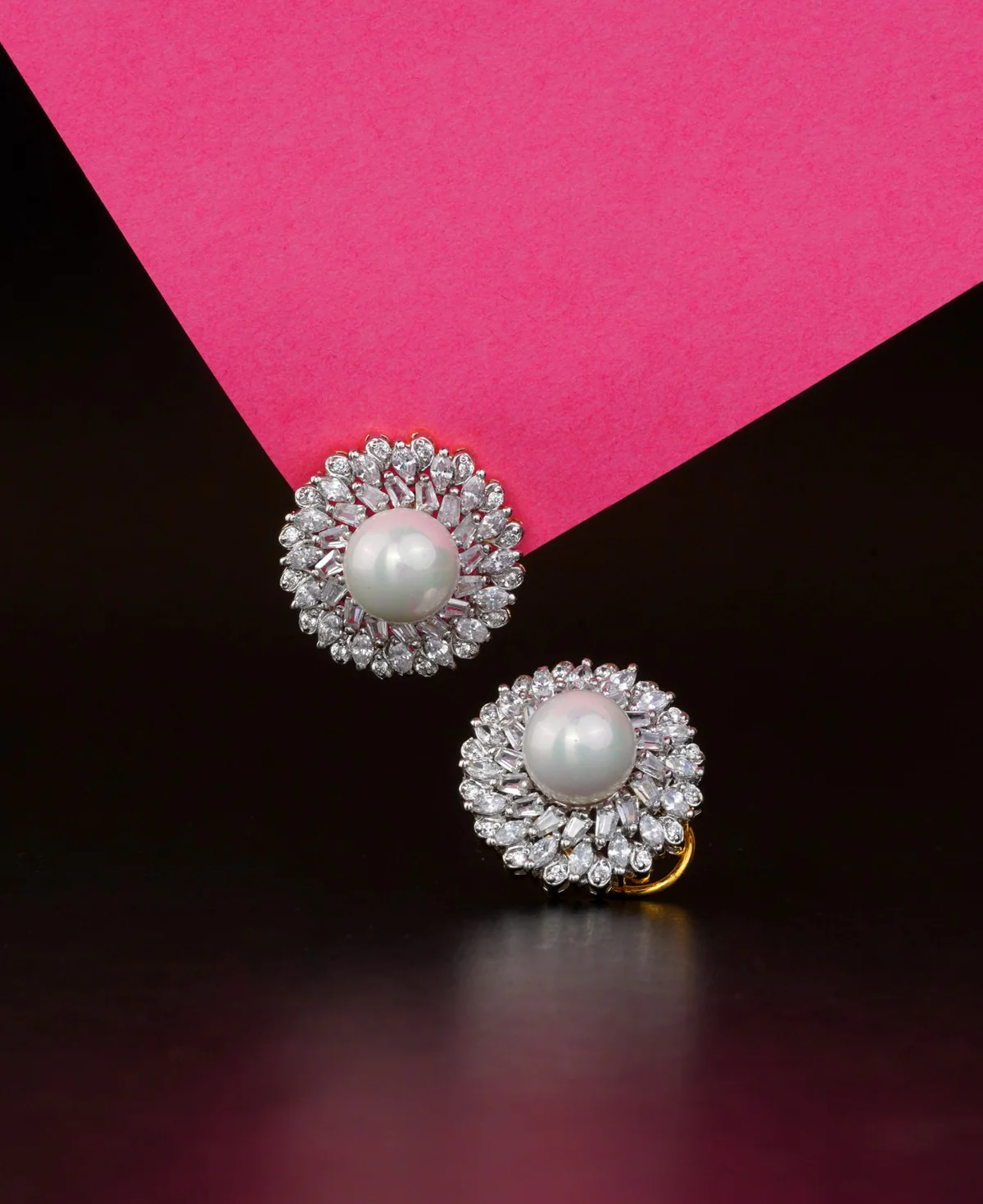 Pearl and Zircon Tops 7 Pearl and Zircon Tops 7 – Rhodium-Plated Sterling Silver Earrings with Clear Zircons & Pearls - Image 1