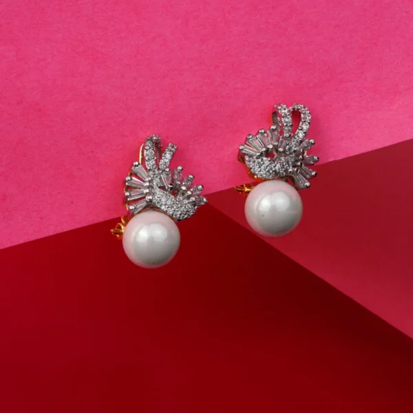 Pearl and Zircon Tops 8 – Rhodium-Plated Sterling Silver Earrings with Clear Zircons & Pearls