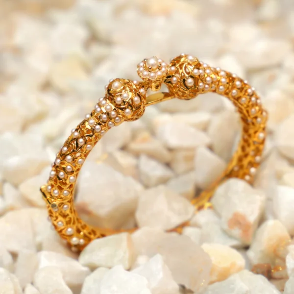 Real Pearls Karai – Handcrafted 24K Gold-Plated Sterling Silver Bangles with Natural Pearls