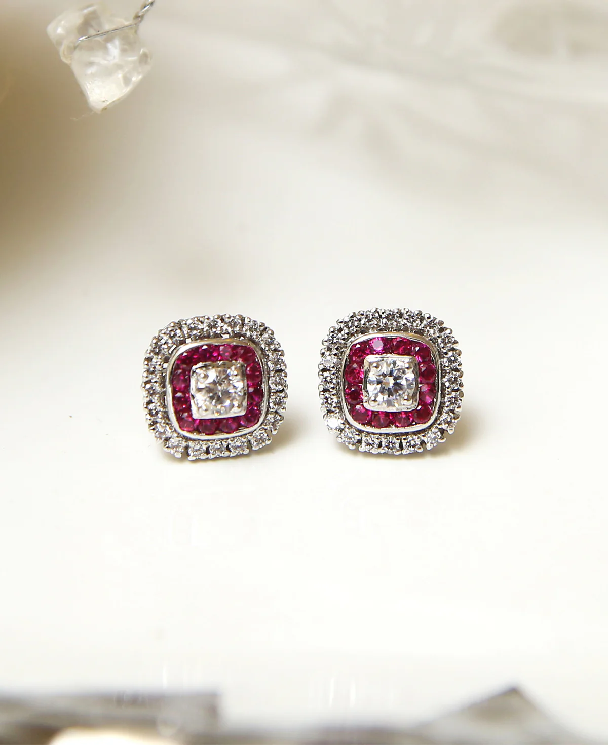 Ruby Channel Zircon Studs Ruby Channel Zircon Studs – Sterling Silver Square-Cut Earrings with Pink & Clear Zircons | Rhodium Finish | Big Jewellery - Image 1