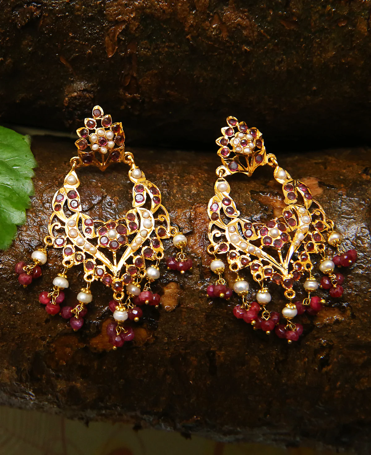 Ruby Pearl V Bali Ruby Pearl V Bali – Gold-Plated Sterling Silver Earrings with Rubies & Pearls - Image 1