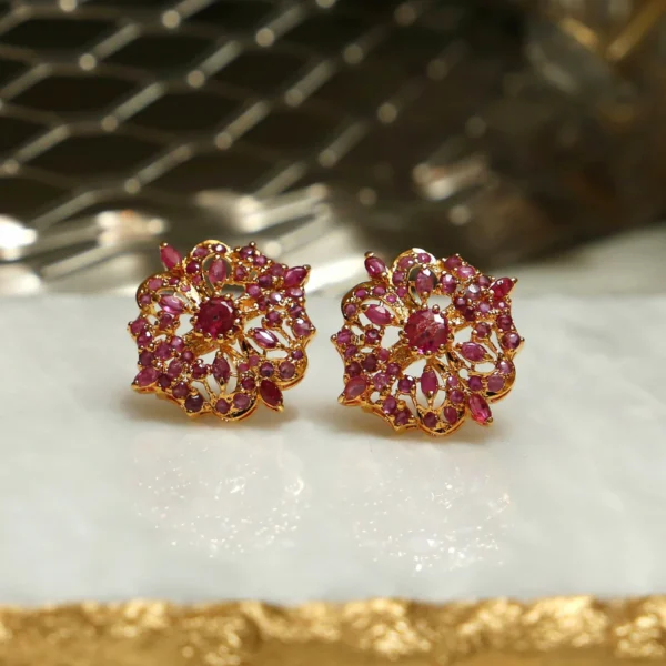 Ruby Tops 2 – Sterling Silver Earrings with Hand-Set Rubies | Gold Plated | Big Jewellery