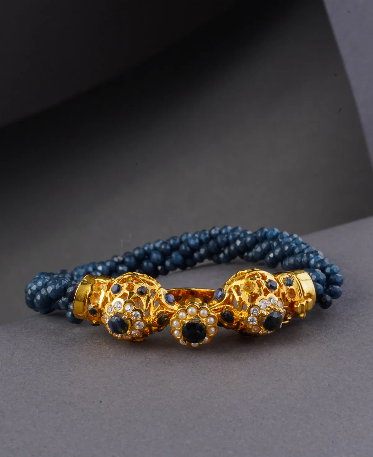 Sapphire Mogra Bracelet Sapphire Mogra Bracelet – Handcrafted Gold-Plated Sterling Silver Bracelet with Real Blue Sapphires - Image 1