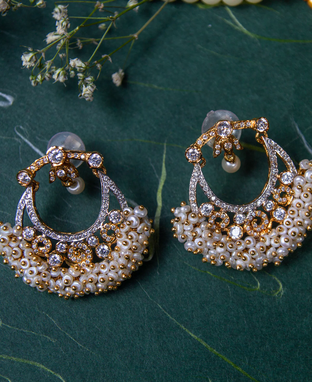 The Old School Pearl Baalis 2 The Old School Pearl Baalis 2 – Gold-Plated Sterling Silver Earrings with Zircons & Shell Pearls - Image 1