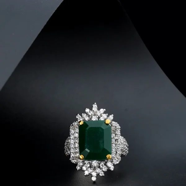 The Onyx Queen – Sterling Silver Rhodium-Plated Statement Ring with Green Onyx & Clear Zircons
