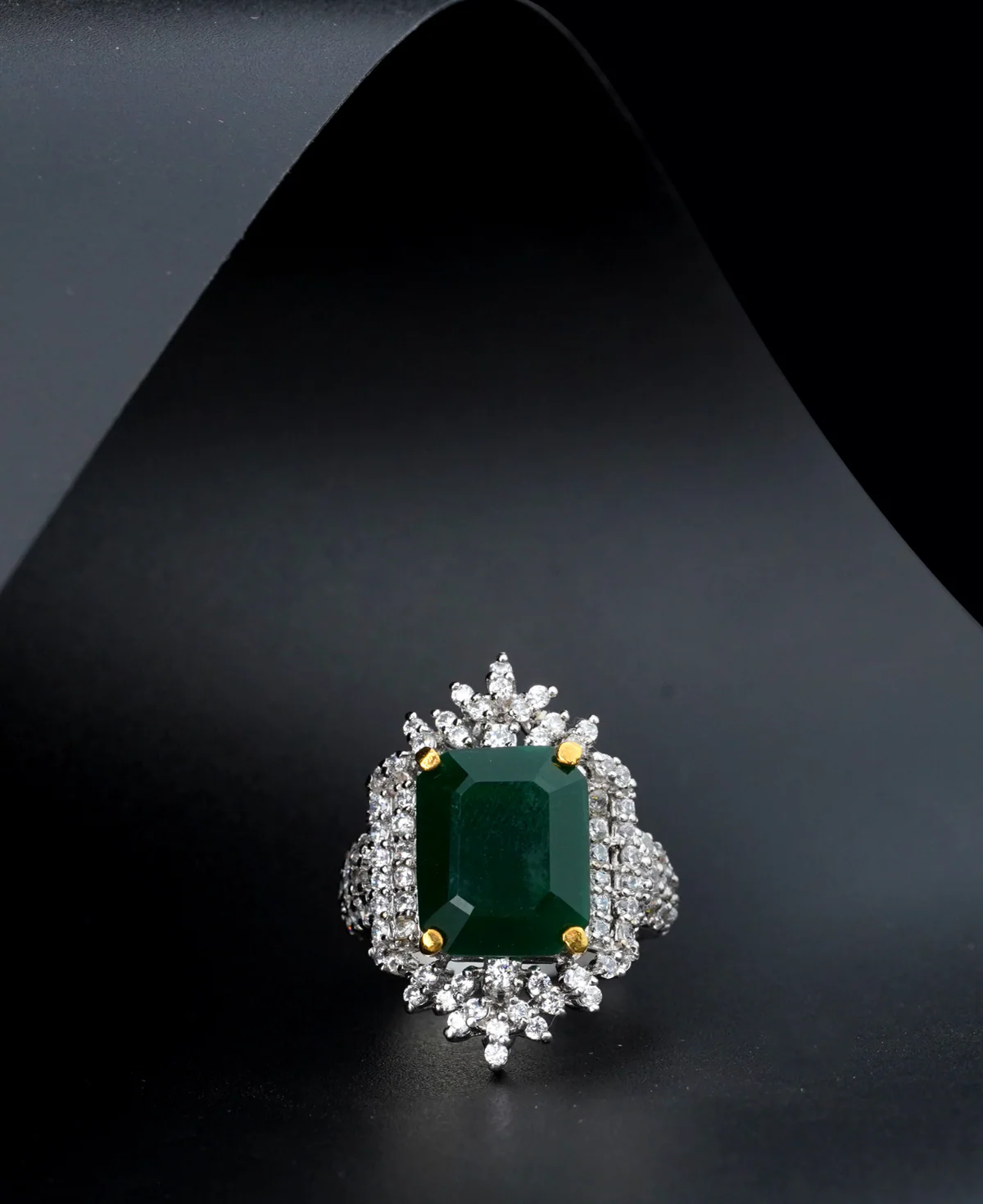 The Onyx Queen The Onyx Queen – Sterling Silver Rhodium-Plated Statement Ring with Green Onyx & Clear Zircons - Image 1