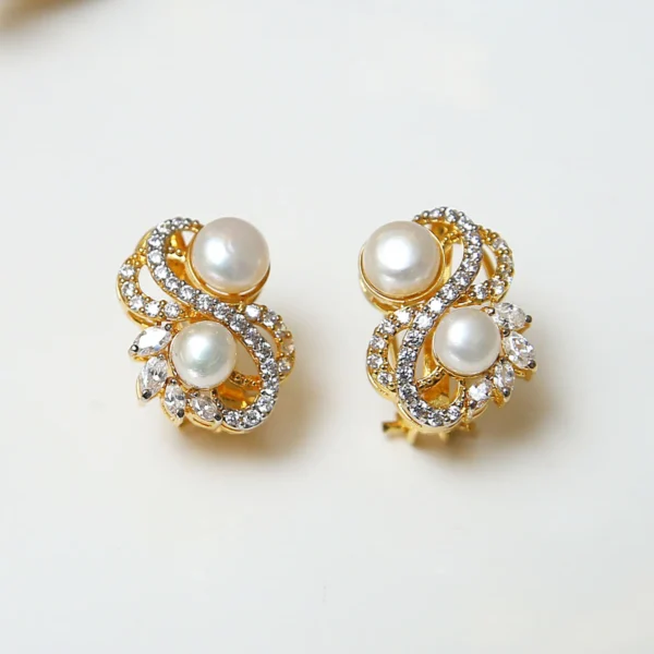 Twin Pearl Studs – Gold-Plated Sterling Silver Earrings with Cultured Pearls & Zircons | Big Jewellery