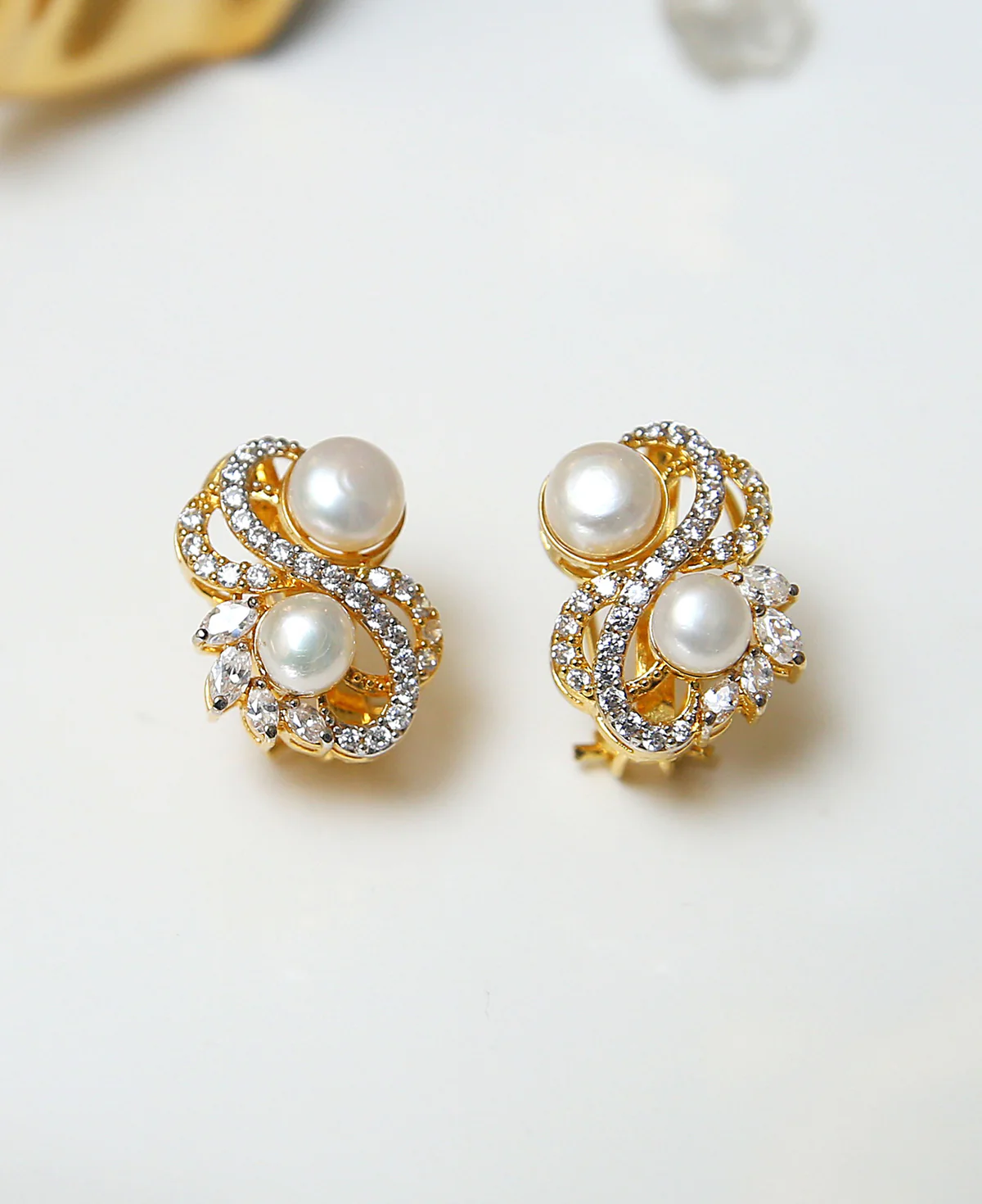 Twin Pearl Studs Twin Pearl Studs – Gold-Plated Sterling Silver Earrings with Cultured Pearls & Zircons | Big Jewellery - Image 1
