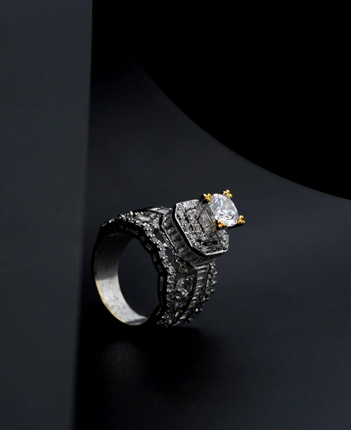 WT Solitiare Ring 11 WT Solitaire Ring 11 – Sterling Silver Rhodium-Plated Luxury Ring with Clear Zircons & Gold-Touched Prongs - Image 1