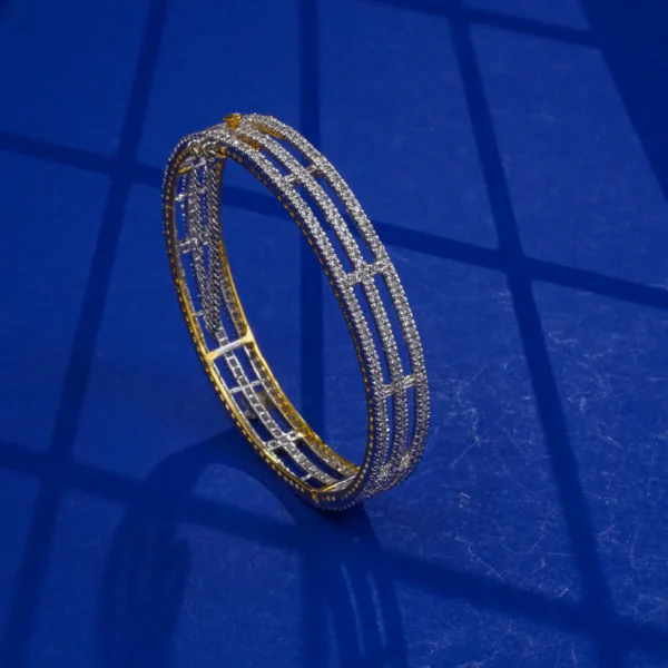 Zircon 3 Line Kara – Handcrafted Sterling Silver Bangle with Dual Rhodium & Gold Plating