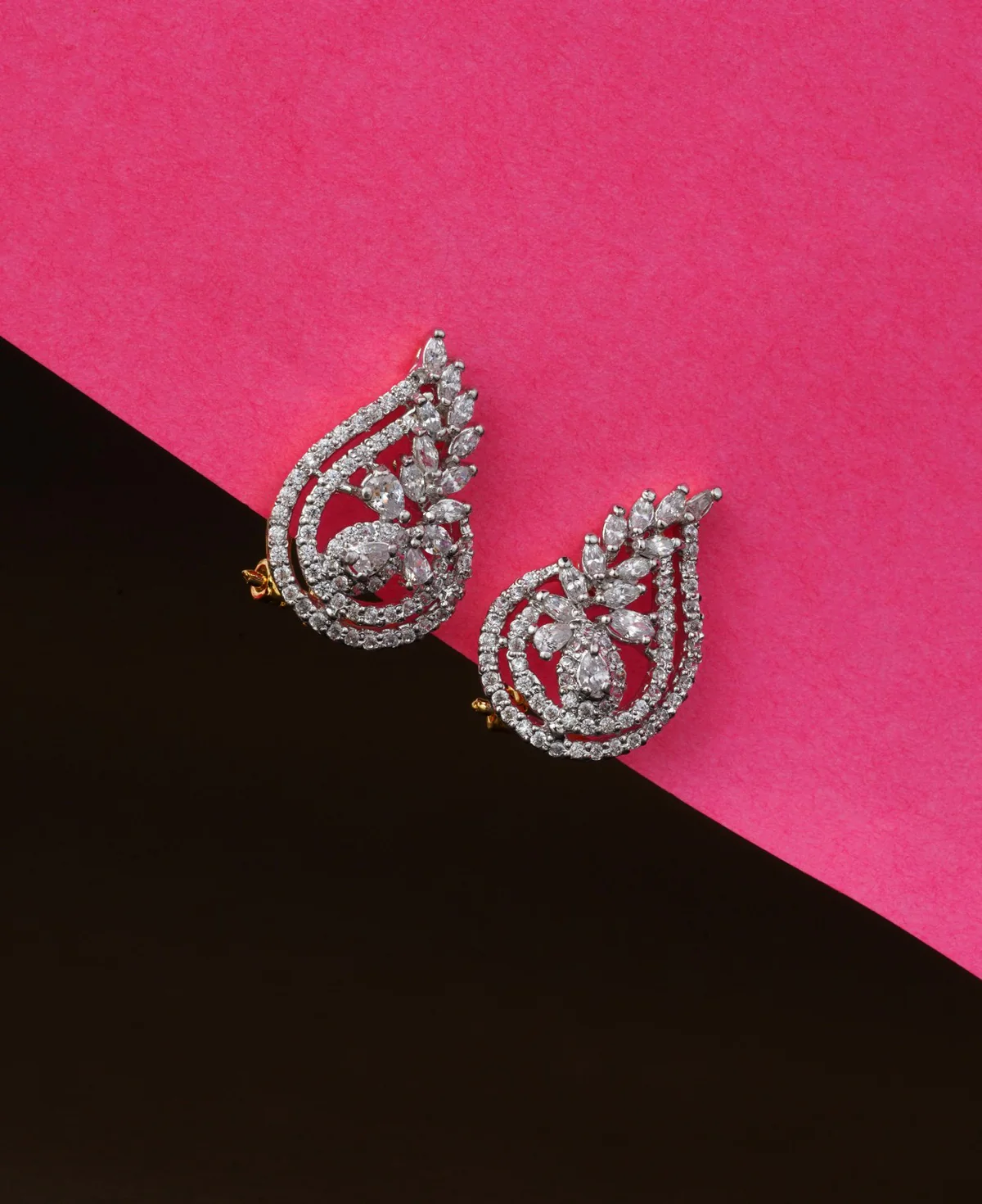 Zircon LR Studs Zircon LR Studs – Rhodium-Plated Sterling Silver Earrings with Clear Zircons - Image 1